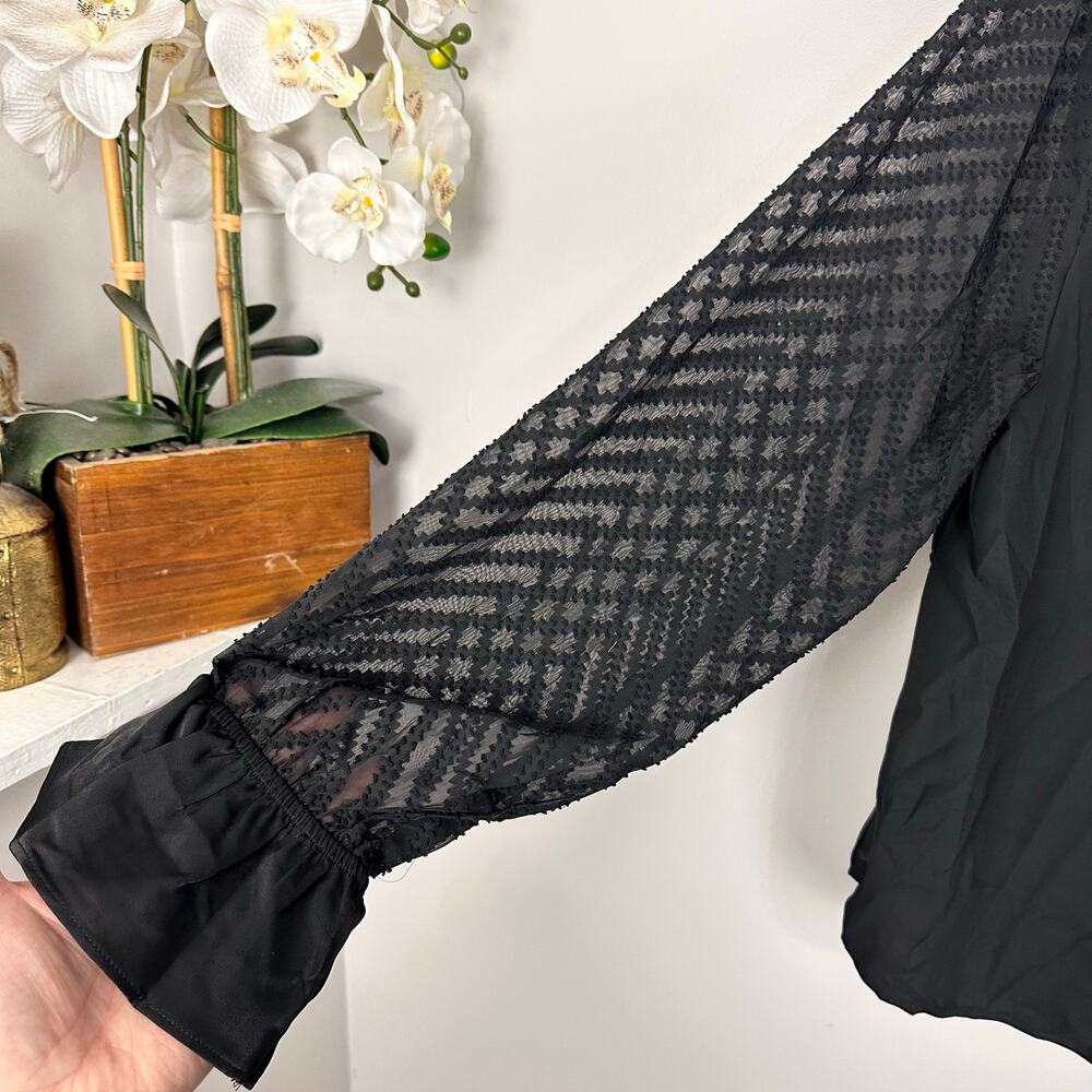 Women's Reversible Boatneck Sheer Poet Sleeve Blouse Black Size XL NWT Romantic - Picture 8 of 11